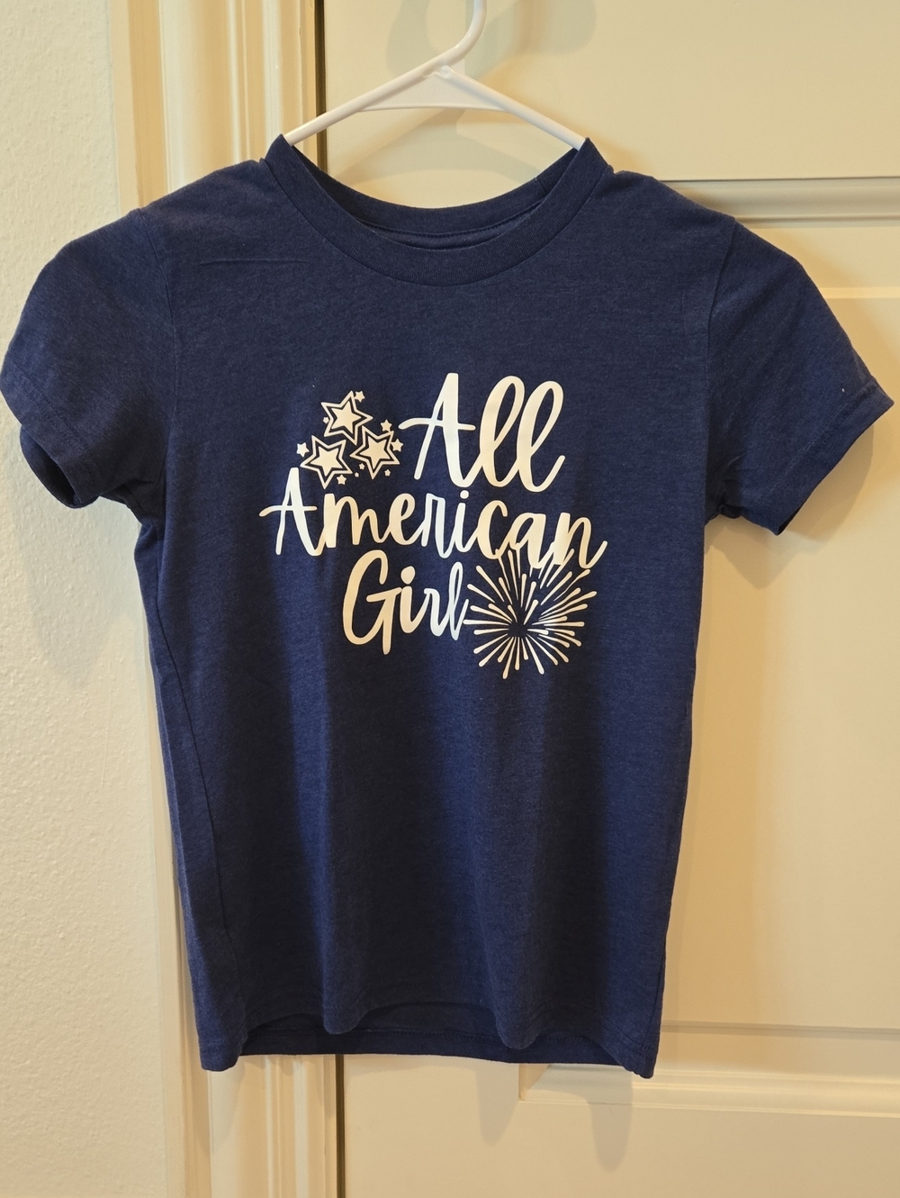 Bella Canvas Navy Blue Tee with White "All American Girl" Graphic - Kids